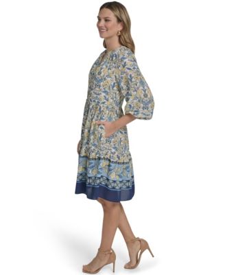 Women's Button Placket Tiered Short Dress