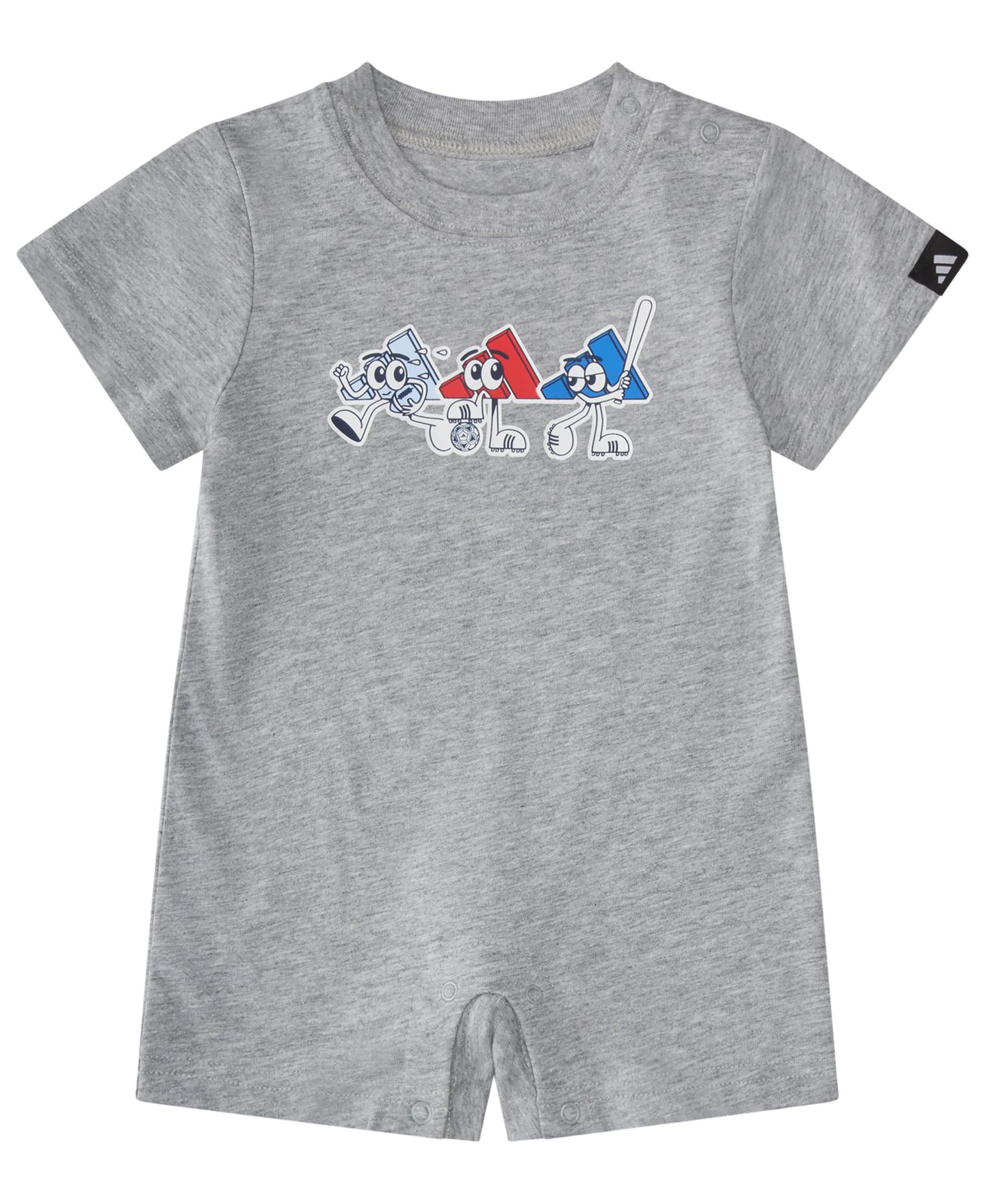 Комбинезон adidas Short-Sleeve Graphic Shortie Heather Romper для мальчиков-малышей, цвет: Средний серый меланжевый — фото 1