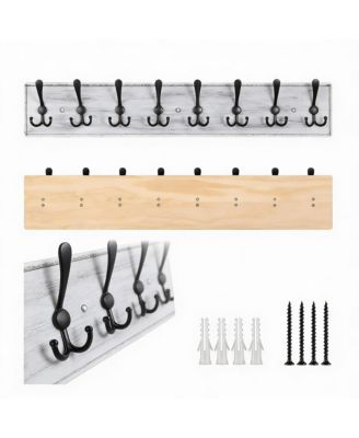 Wooden Wall Coat Rack for 8 Hooks - Pine & Zinc Alloy