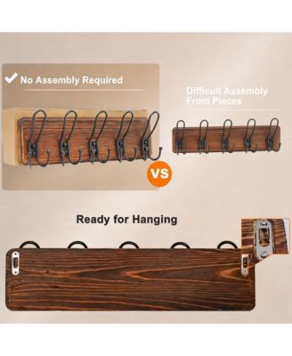 Heavy Duty Rustic Wall Coat Rack with 5 Metal Hooks