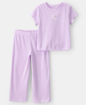 Girls' Toddler 2T-5T Moon Rib Loose-Fit Top and Pants, 2-Piece Pajama Set