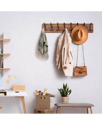 Wooden Wall Coat Rack with 8 Hooks for Coats, Jackets, Hats
