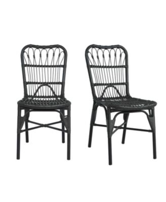 Set of 2 Grey Outdoor PE Wicker Patio Dining Chairs Rust Resistant Iron Frame 400lbs Capacity for Backyard Poolside Garden