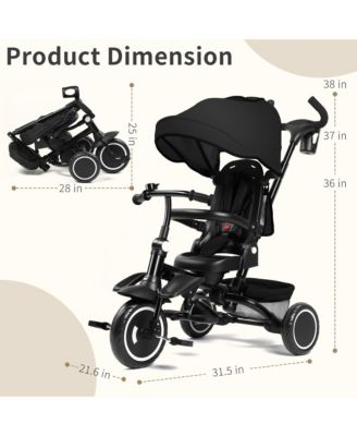 7-in-1 Toddler Tricycle Stroller with Adjustable Handle, Rotating Seat & Canopy