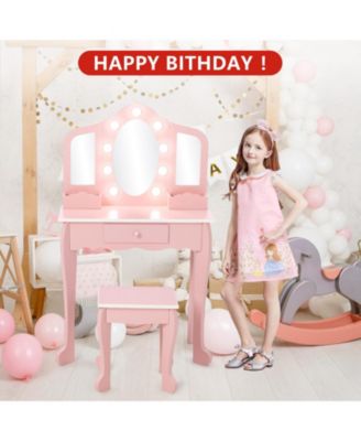 Pink Kids Makeup Vanity Set, Girls  Perfect Gift Pretend Dress-Up Playset with Stool