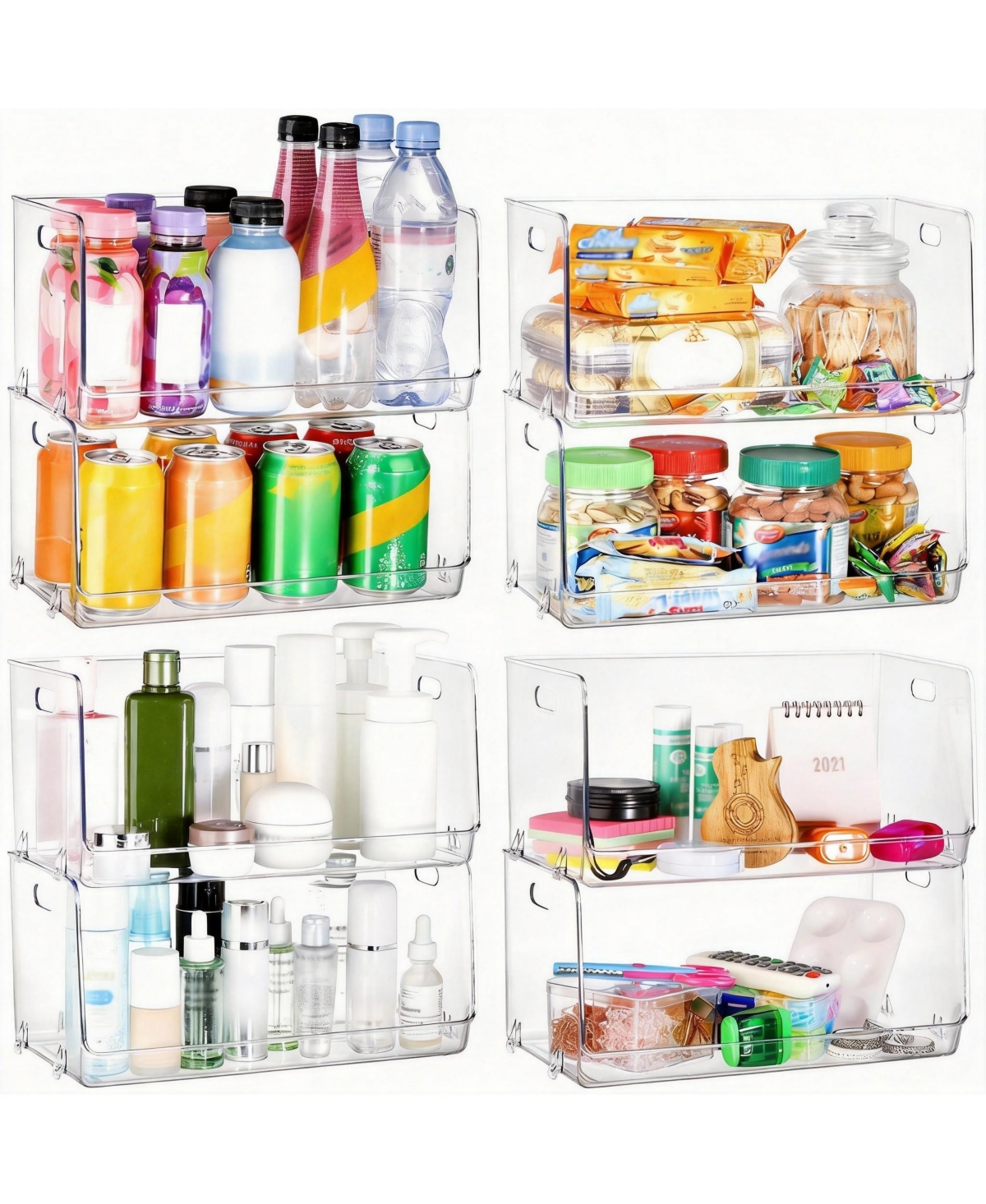 Yigii 2 Pack Stackable Clear Storage Bins for Kitchen & Home