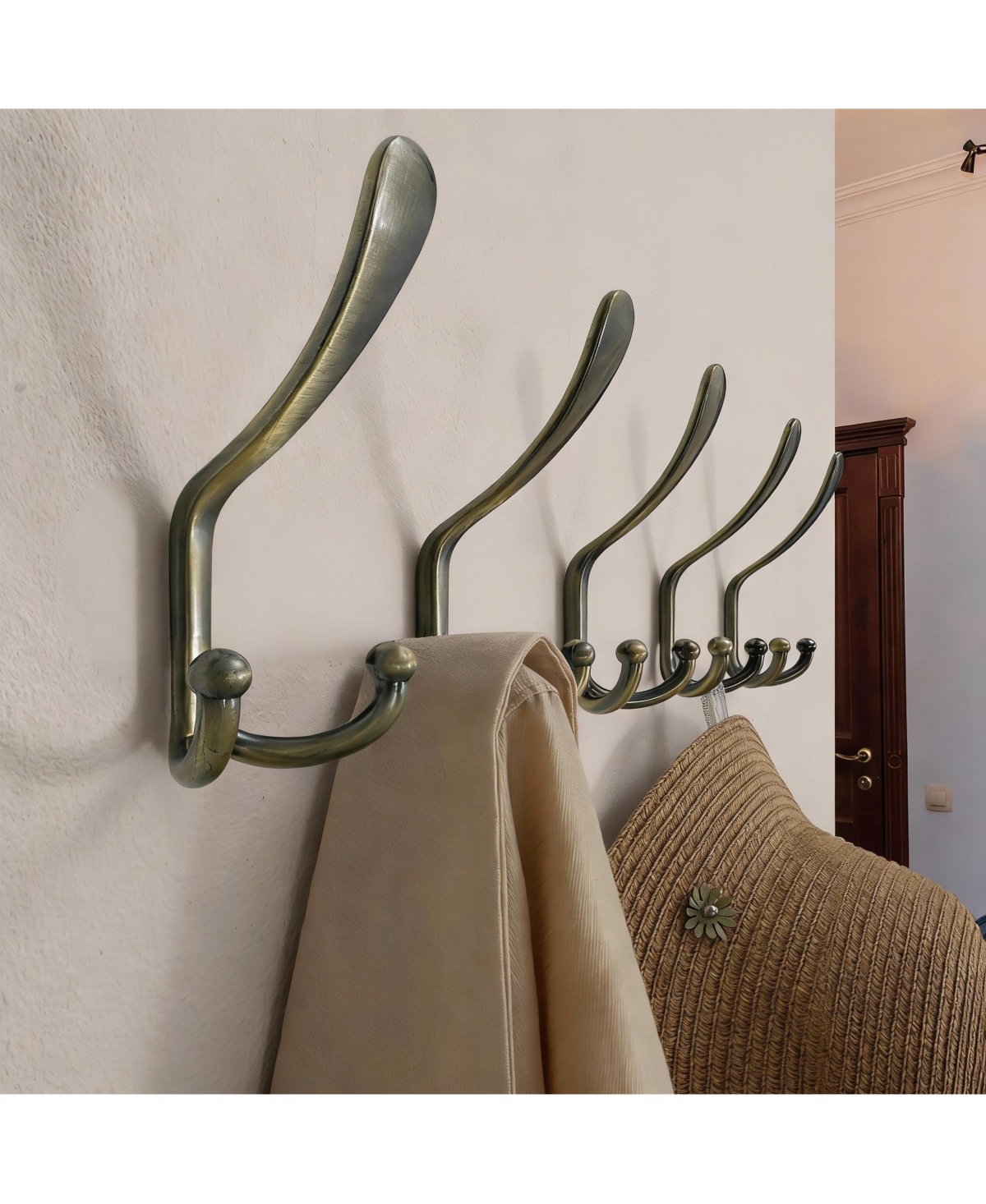 Yigii Heavy Duty 5-Tri Hook Wall Rack, Stainless Steel Rail, Bronze Finish