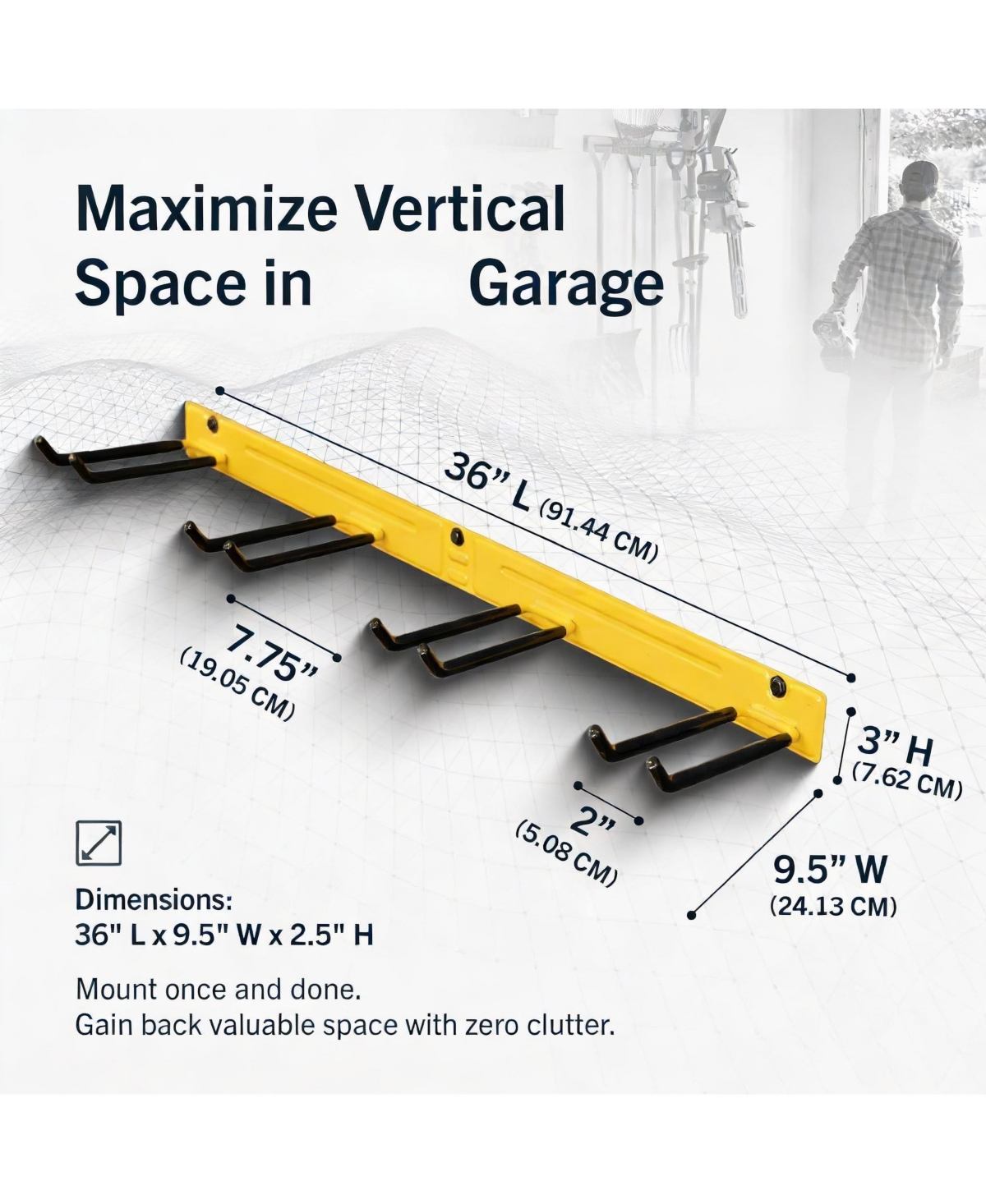 Yigii Wall-Mounted Tool Rack - 4 Hooks, Heavy-Duty Steel, 250lb Capacity, Easy Install