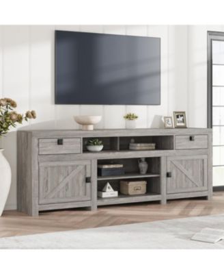 Farmhouse TV Stand for 75/80 Inch TVs, 70" Long Entertainment Center with 4 Storage Drawers & 3 Open Shelf