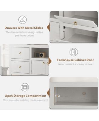 TV Entertainment Center with Storage, 6 Drawers, Farmhouse TV Stand for TVs Up to 80", Media Console Stands