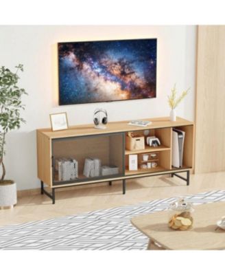 Modern Farmhouse TV Stand with Sliding Mesh Doors, 63" Wood Entertainment Center for 65 Inch TV