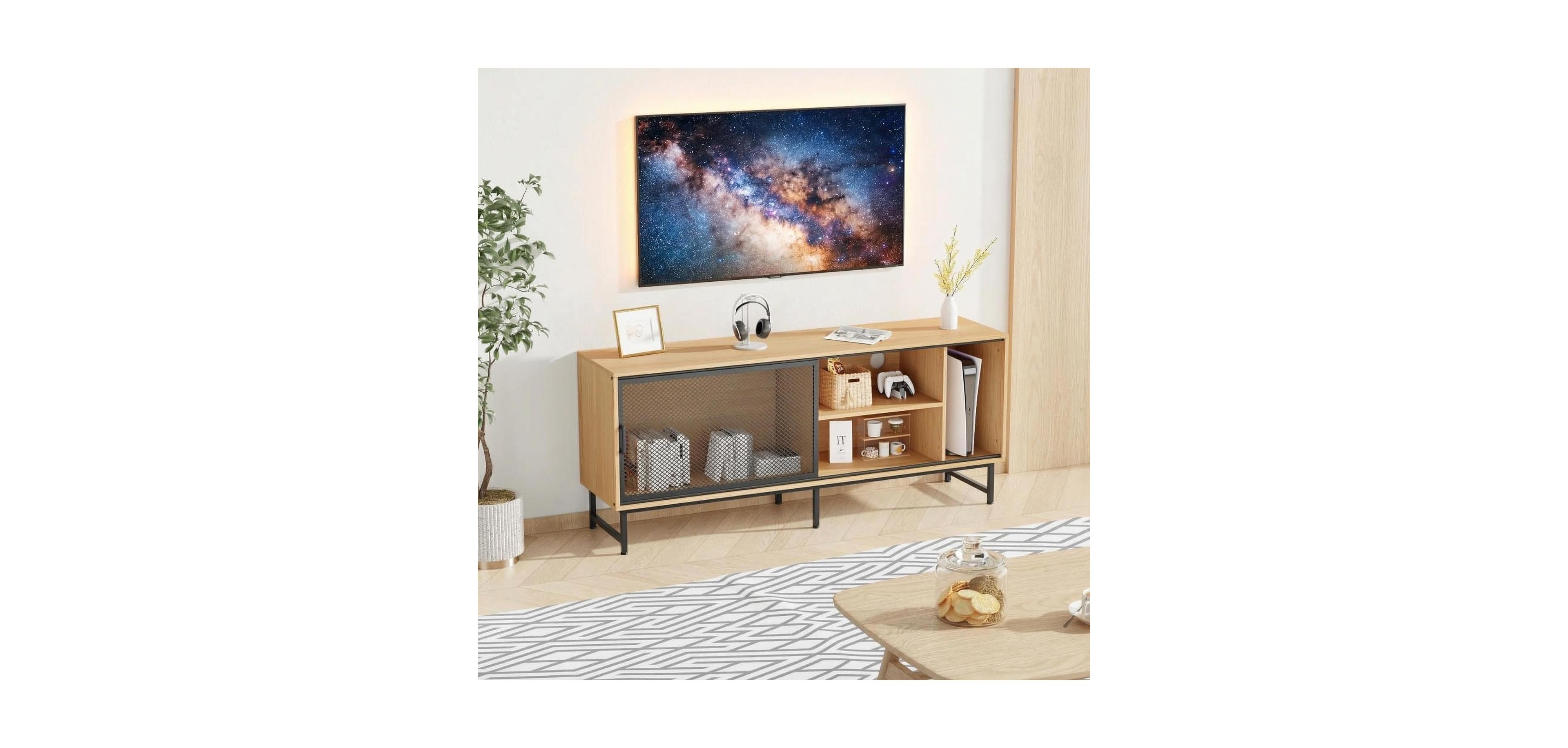 gaomon Modern Farmhouse Tv Stand with Sliding Mesh Doors, 63" Wood Entertainment Center for 65 Inch Tv