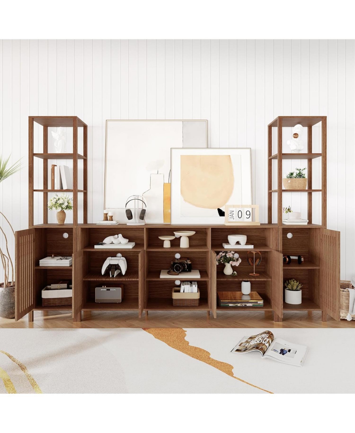 gaomon Farmhouse Tv Stand for TVs Up to 70 in, Entertainment Center with Bookshelves, Media