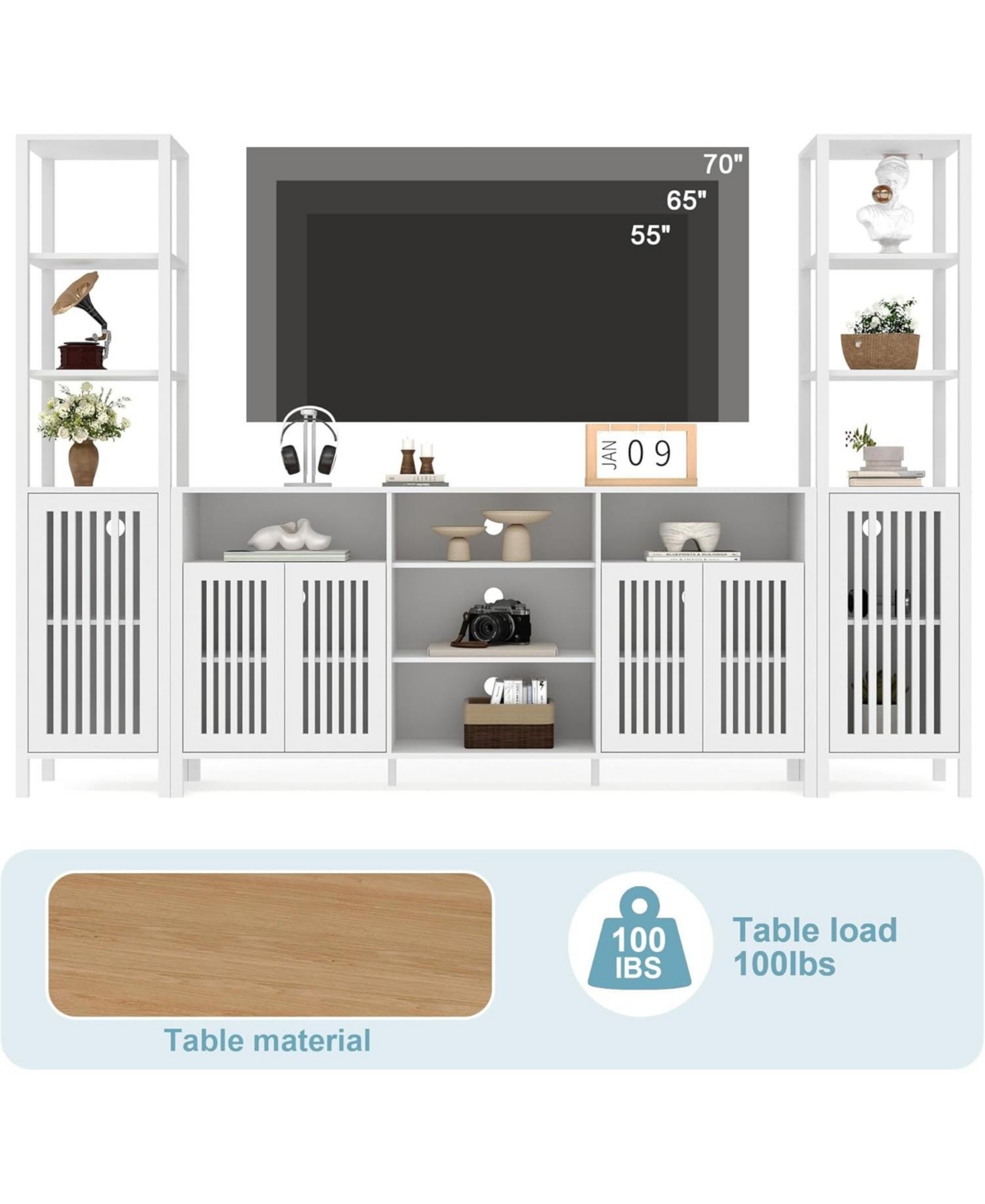 gaomon Farmhouse Tv Stand for TVs Up to 70 in, Entertainment Center with Bookshelves, Media
