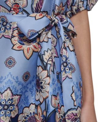 Petite Bubble-Sleeve V-Neck Short Dress