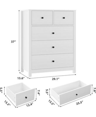 Dresser for Bedroom, Tall 5 Drawer Dresser with Deep Drawers Metal Knobs, Modern Wooden Double Chests of Drawers for Kids Bedroom
