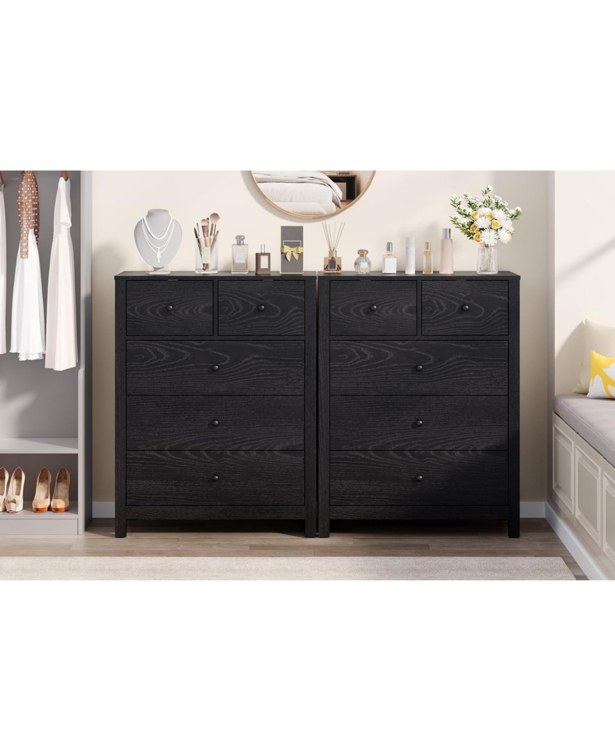 gaomon Dresser for Bedroom, Tall 5 Drawer with Deep Drawers Metal Knobs, Modern Wooden Double Chests of Kids Bedroom