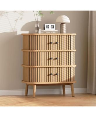 3 Drawer Dresser, Chest of Drawers for Bedroom, Mid Century Modern Nightstand, Spacious Storage Wicker Dresser