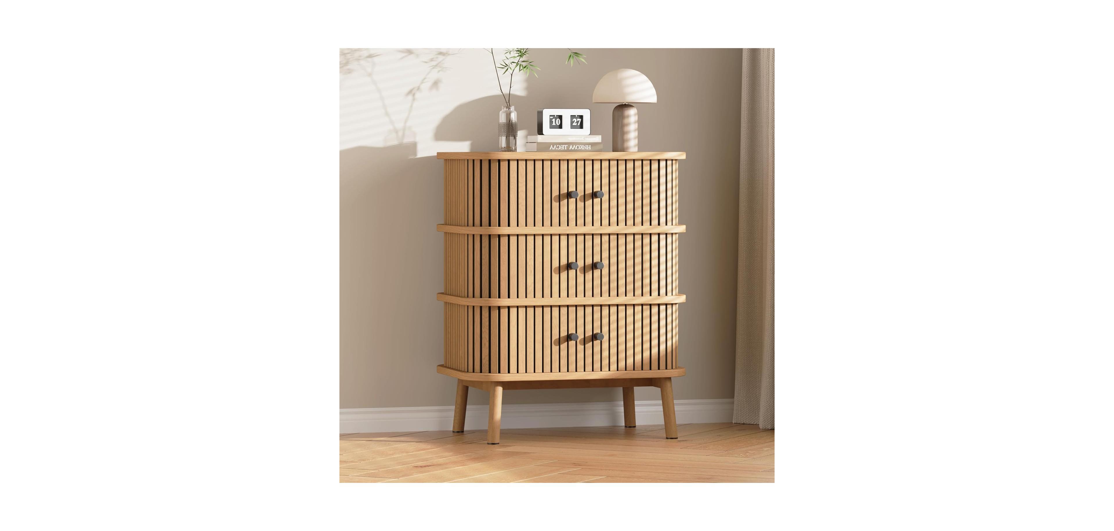 gaomon 3 Drawer Dresser, Chest of Drawers for Bedroom, Mid Century Modern Nightstand, Spacious Storage Wicker Dresser