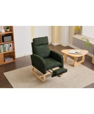 Modern Accent Upholstered Nursery Glider Rocking Chair with Solid Wood Legs Side Pocket High Backrest 300LBS Capacity for Living Room