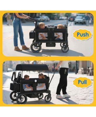 All-Terrain Wagon Stroller for Two Kids with Canopy, Snack Tray, Storage and Shock-Absorbing Wheels