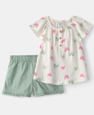 Girls' Toddler 2T-5T Butterfly Round Neck Top and Shorts, 2-Piece Set