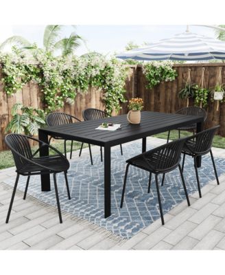 7 Pieces Outdoor Modern Metal and Polypropylene Dining Set with Stackable Chair, Black