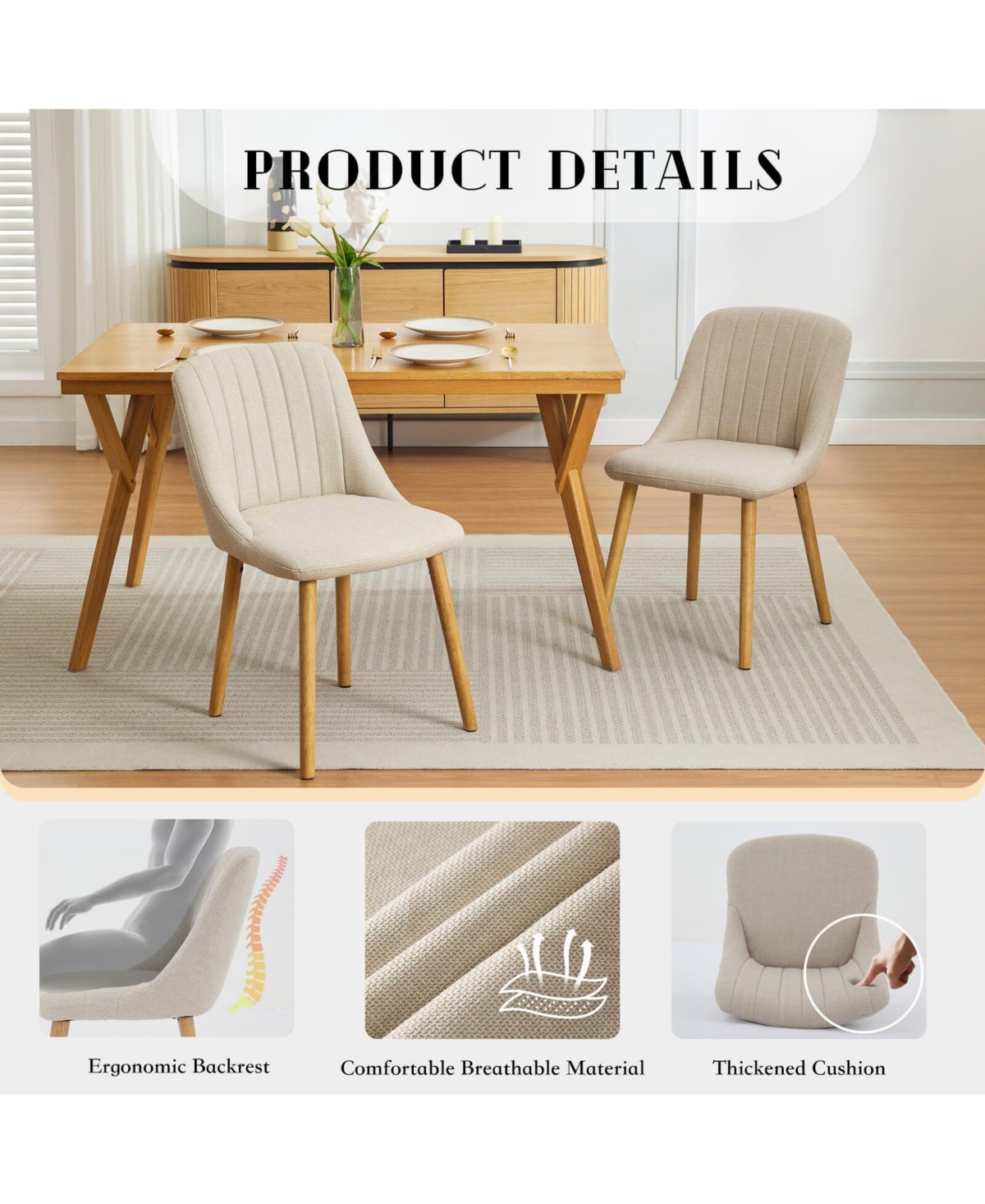 gaomon Set of 2 Modern High Back Dining and Accent Chairs, Wood Legs Seating for Kitchen Living Room
