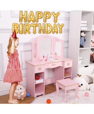 Pink Kids Princess Luxury Vanity Set, Perfect Gift Dressing Table with Coordinating Stool
