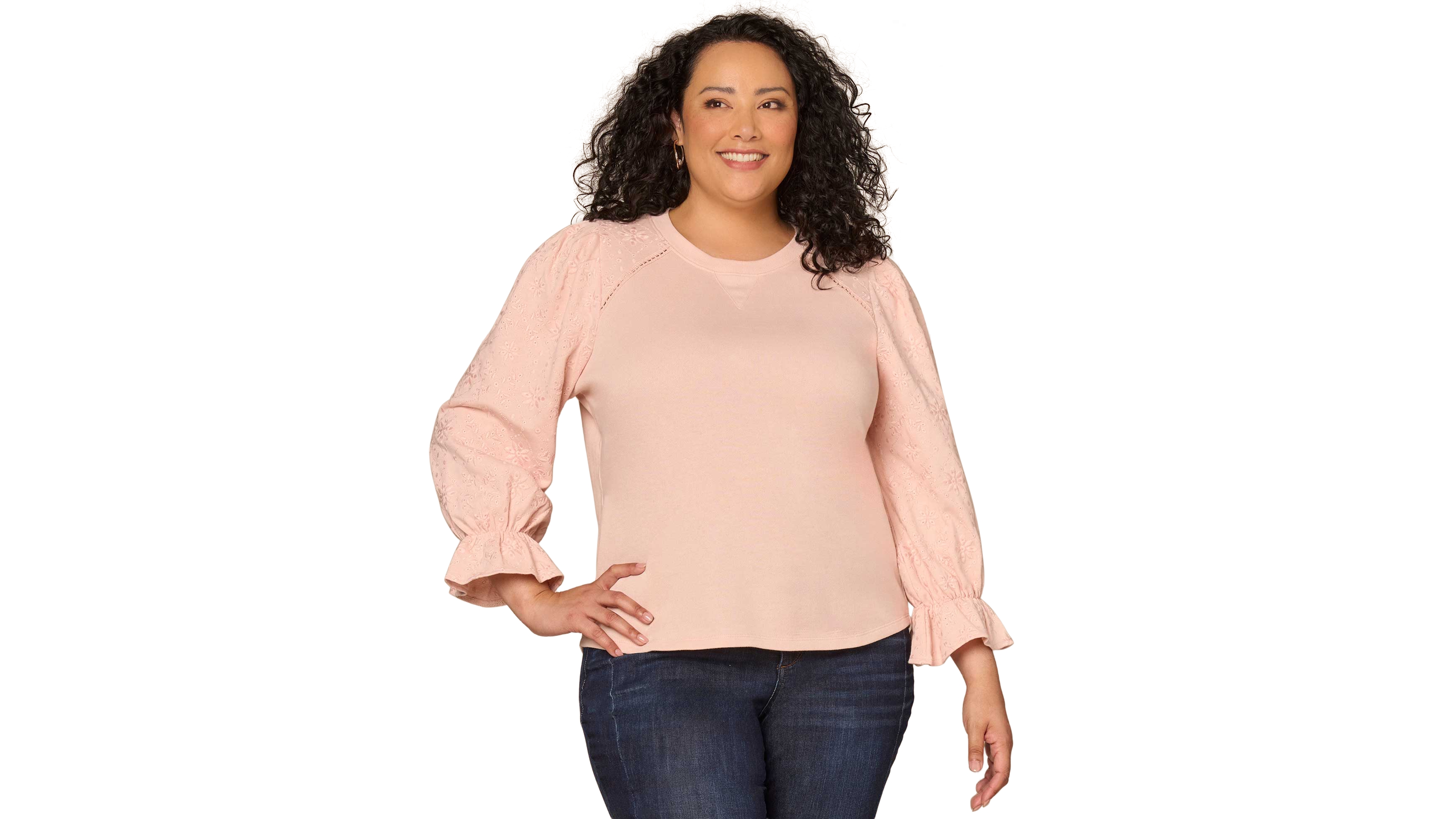 Democracy Plus Die Cut Embroidered Scoop Neck Top