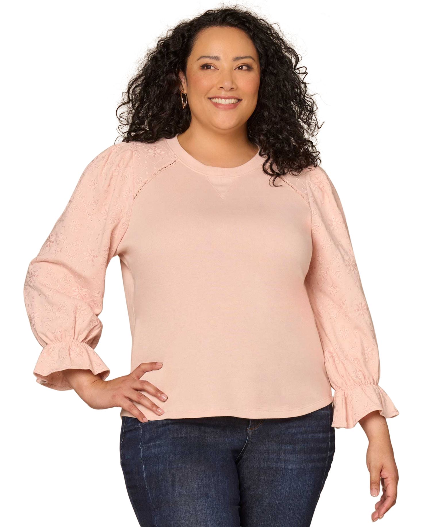 Plus Size Dye Cut Embroidered Scoop Neck Top