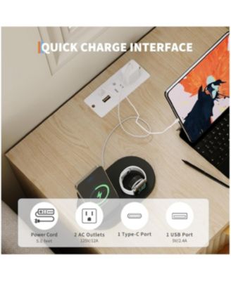 Set of 2 Fluted Nightstands, 3-Drawer Bedside Table with Built-in Charging Station & Open Storage