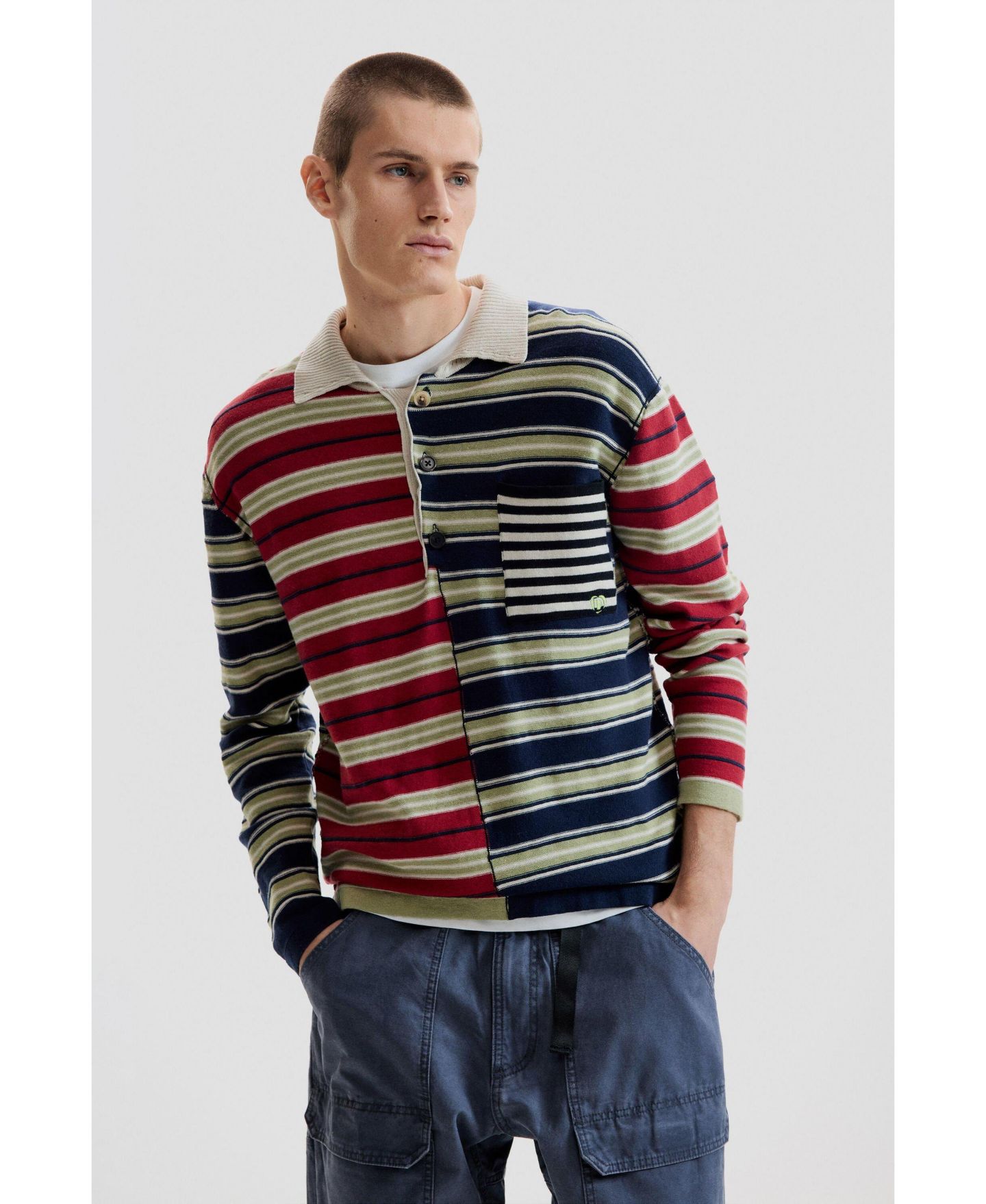Мужской свитер Desigual Striped, цвет: Тёмно-синий — фото 1
