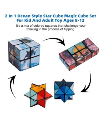 2-in-1 Ocean Split Magic Cube, Transformable Fidget Toy, Morphs into Star & More
