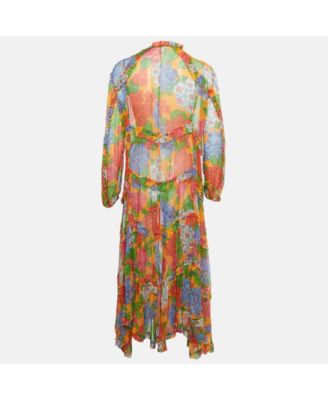 Women's Multicolor Floral Print Crinkle Silk Maxi Dress