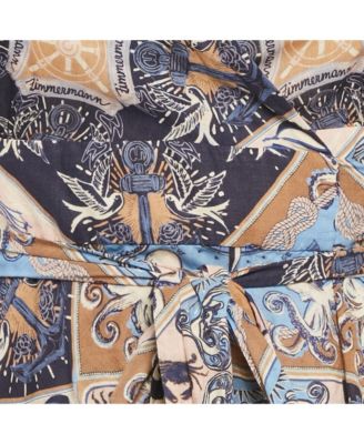 Women's Multicolour Nautical Print Cotton Wrap Midi Dress