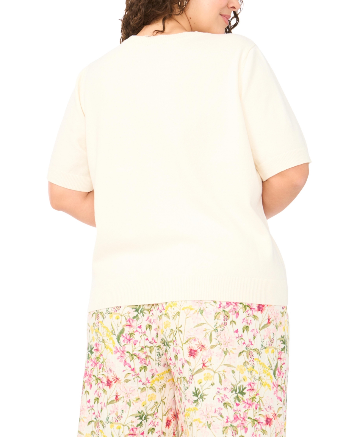 Vince Camuto Plus Printed Crew Neck Blouse