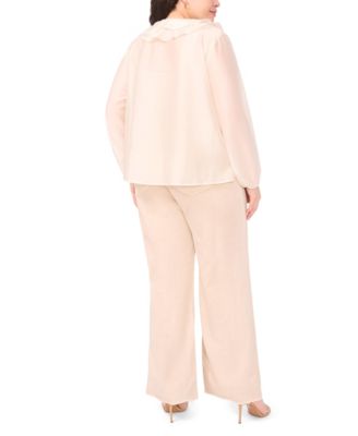 Plus Size Ruffle Front Long-Sleeve Blouse