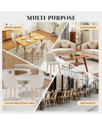 Set of 4 Fabric Upholstered Dining Chairs, Curved Backrest Kitchen Side Chairs with Solid Oak Legs