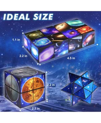 2-in-1 Galaxy Split Magic Cube, Transformable Fidget Toy, Morphs into Star & More