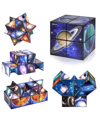 2-in-1 Galaxy Split Magic Cube, Transformable Fidget Toy, Morphs into Star & More