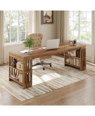 78.7" Long Desk, 2 Person Desk with Shelves, Large Wooden Computer Desk, Heavy Duty Shelf Legs Design