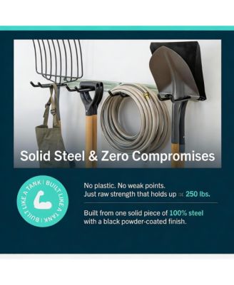 Wall-Mounted Garden Tool Rack - 4 Hooks, Heavy-Duty Steel, 250lb Capacity