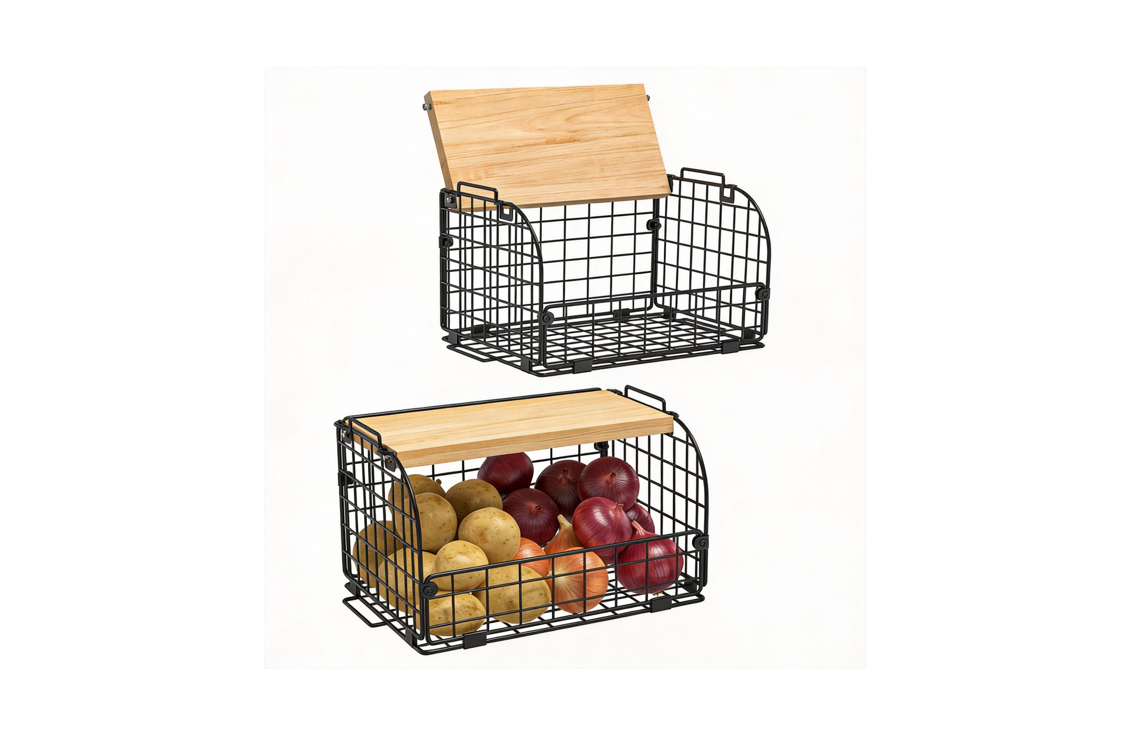 Yigii 2 Set Wire Basket with Openable Top for Kitchen Pantry Storage