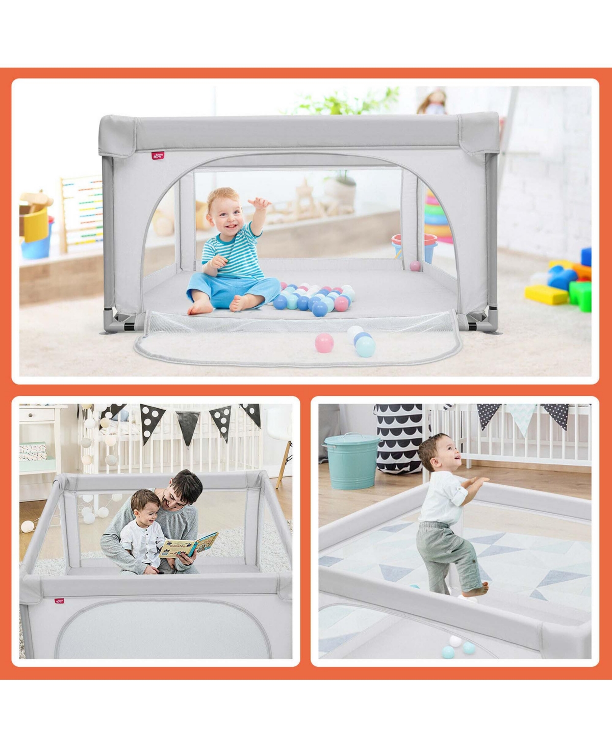 Costway Baby Playpen Infant Large Safety Play Center Yard with 50 Ocean Balls Light