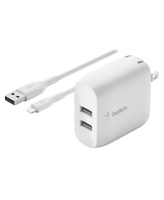 BoostCharge Dual USB-A Wall Charger 24W with USB-A to Apple Lightning Cable