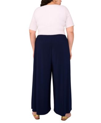 Plus Size Solid Pull-On Wide-Leg Pants