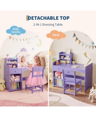 2-in-1 Princess Vanity Set with Makeup Desk & Chair Combo – Perfect Gift for Girls
