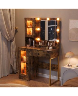 LED Lighted Vanity Desk with Built-in Power & USB Charging Ports