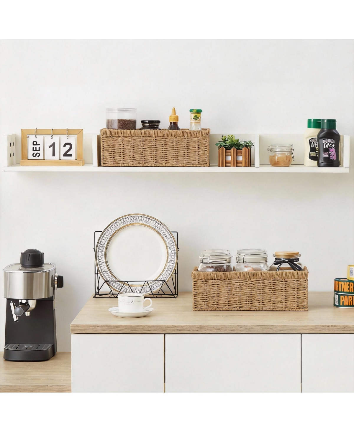 Yigii Handwoven Black Paper Rope Storage Baskets with Handles - 2 Pack